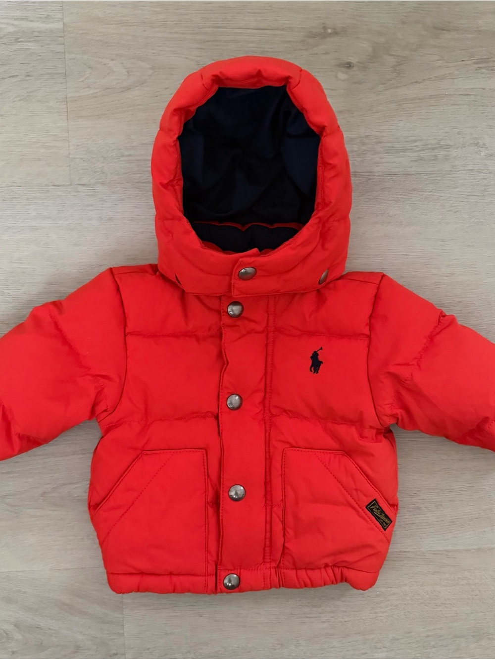 Ralph Lauren Bright Red Hooded Puffer Jacket for Baby 9 Months